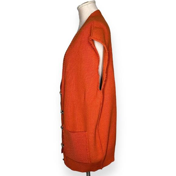 FREE PEOPLE Oakleigh Sweater Vest Ribbed Boyfriend Oversized Lagenlook Orange S - Picture 5 of 16